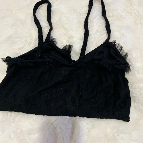 Zara Black Ruched Top with Ruffle Detail - Picture 4 of 5